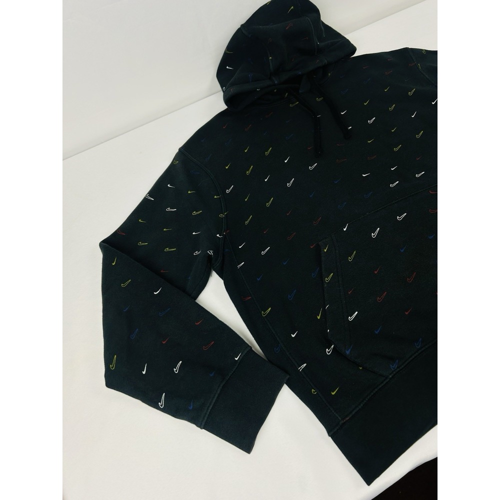 Nike Sportswear Club Fleece Allover Printed Swoosh Hoodie Mens Medium Black - Picture 2 of 16